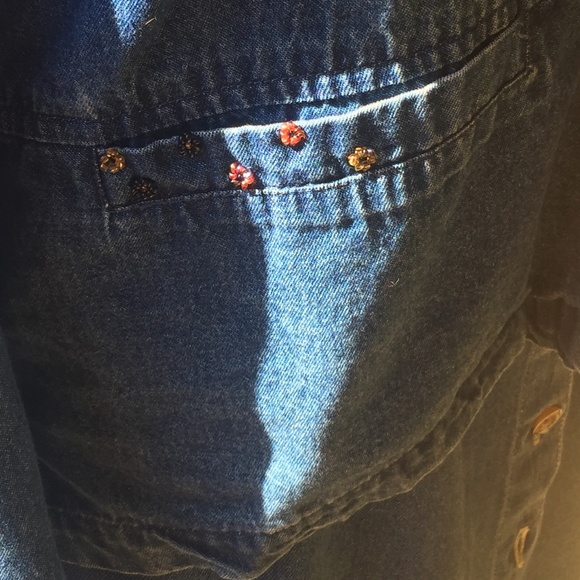 Denim button down with patchwork and beading - Picture 6 of 9